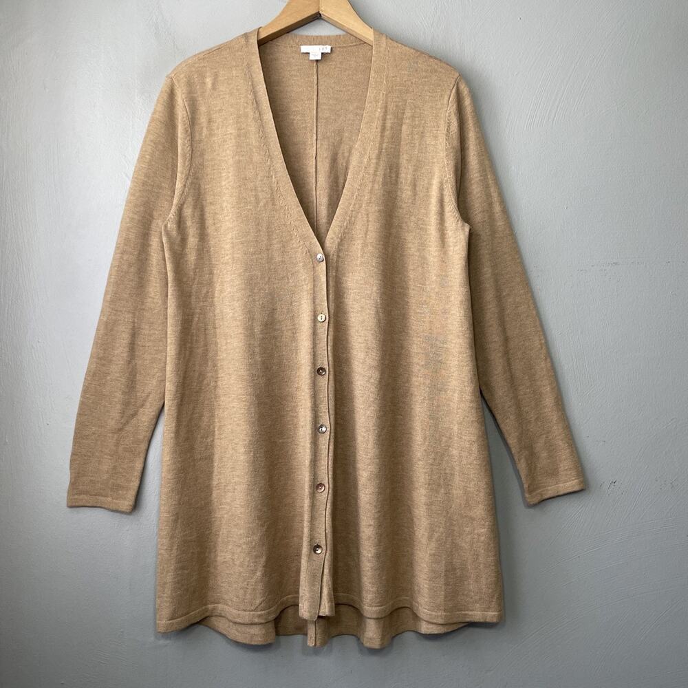 J Jill Cardigan Sweater Size S Tan Wool Blend Minimalist Neutral Quiet Luxury